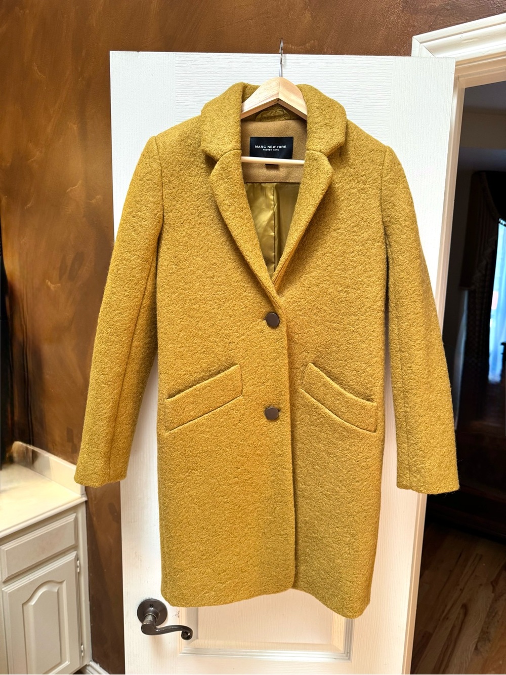 Marc New York Mustard Single-Breasted Wool-Blend Pea Coat